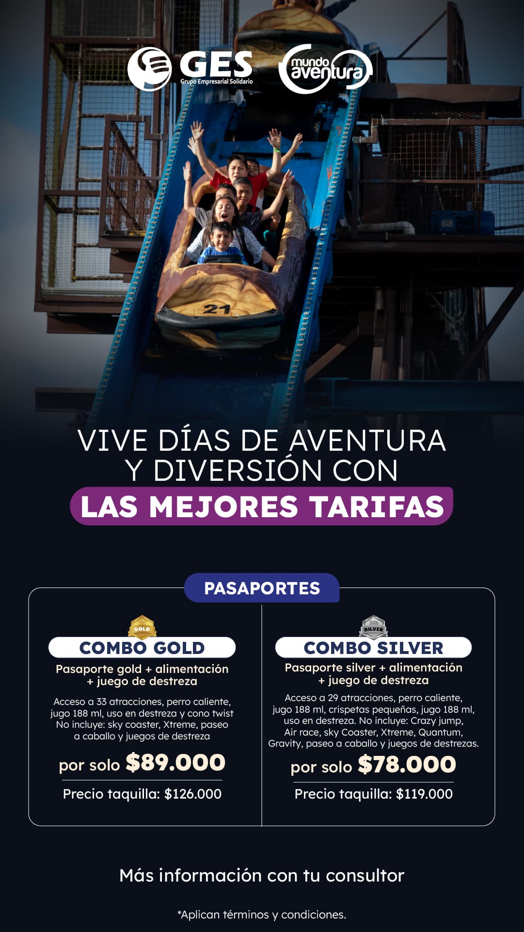 Campaña GES Mundo Aventura: Combo Gold y Combo Silver